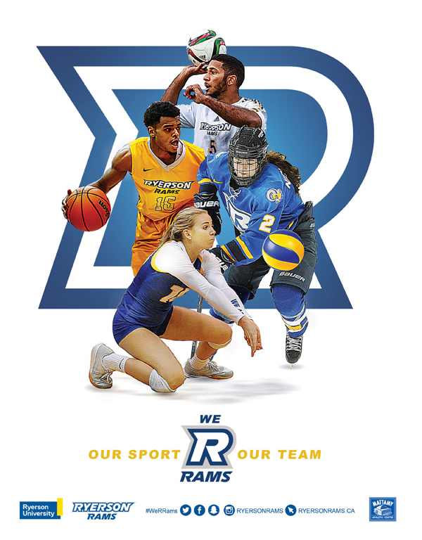 Image of four Ryerson student athletes in action