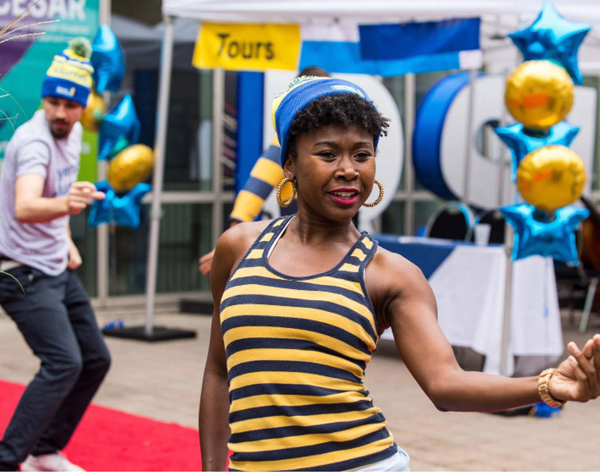 Image of flash mob dance performance outside the Student Campus Centre