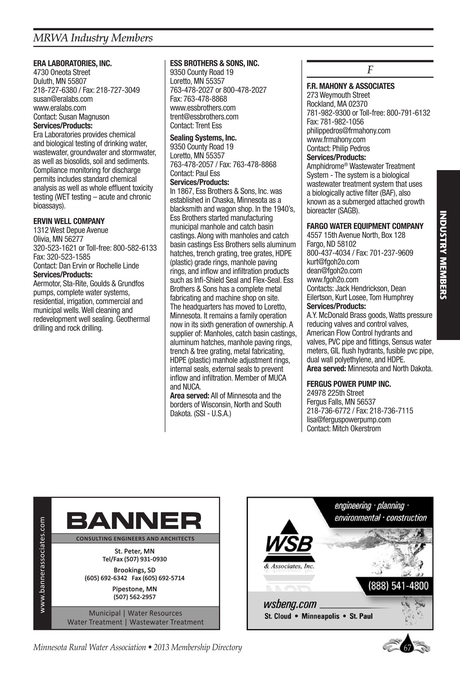 Minnesota Rural Water Association 2013 Membership Directory