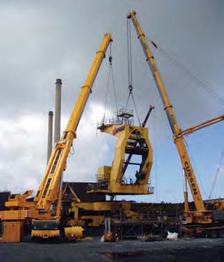 Wide angle pic of a crane at a power station.