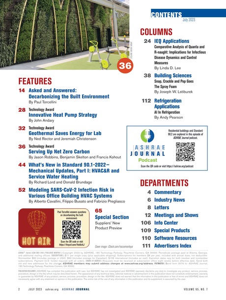 ASHRAE Journal - July 2023 - Contents