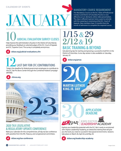 Washington Lawyer - January/February 2020 - Calendar Of Events