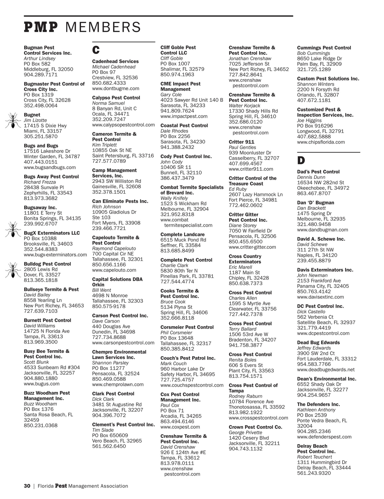 Florida Pest Management Ociation 2017 Membership Directory