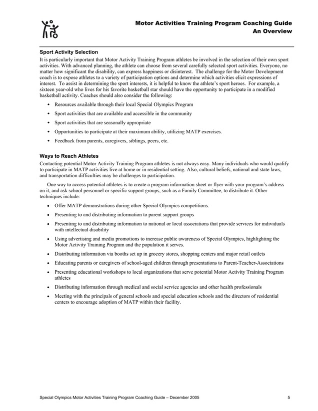 Motor Activity Training Program Motor Activities Training Program